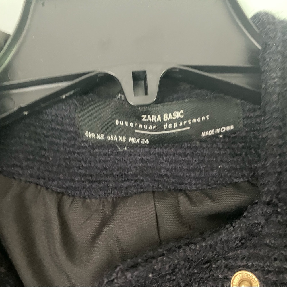 Zara Basic Navy Textured Hooded Coat with Gold-Tone Accents - Picture 3 of 7